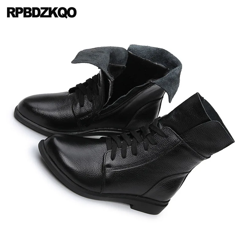 Autumn Block British Short 2021 Women Ankle Boots Medium Heel Lace Up Round Toe Shoes Combat Fall Chunky Military White Black | Обувь