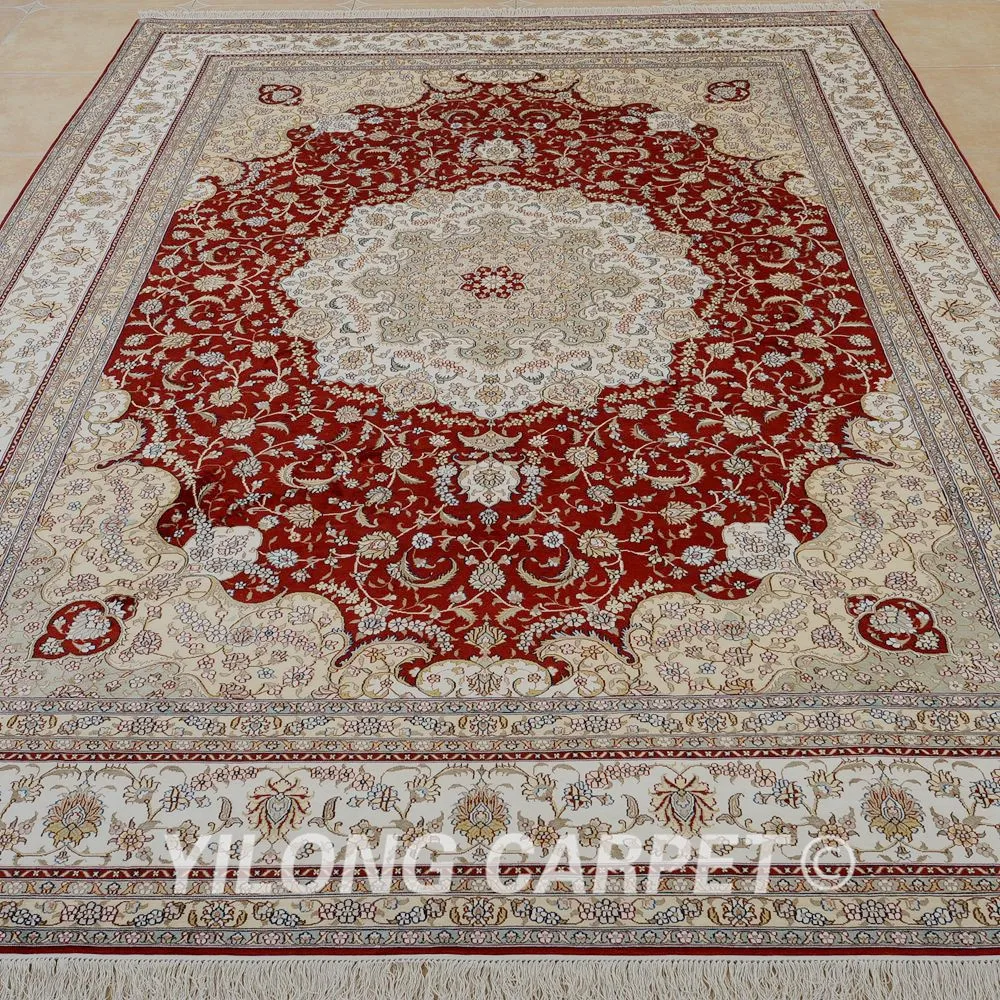 Koop Yilong 9'x12 'Vantage Klassieke Kleed Grote Rode Medaillon Antiek Persain Tapijt Tapijt 100% Zijde (0914)