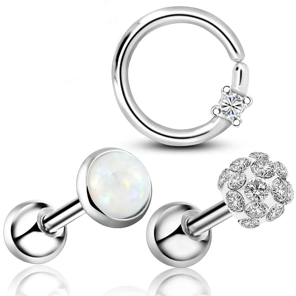 Тела панк Wholesale16G Хрящ уха серьги-гвоздики хирургические Сталь кольцо с фианитом Moon Helix серьги на козелок пирсинг Для женщин