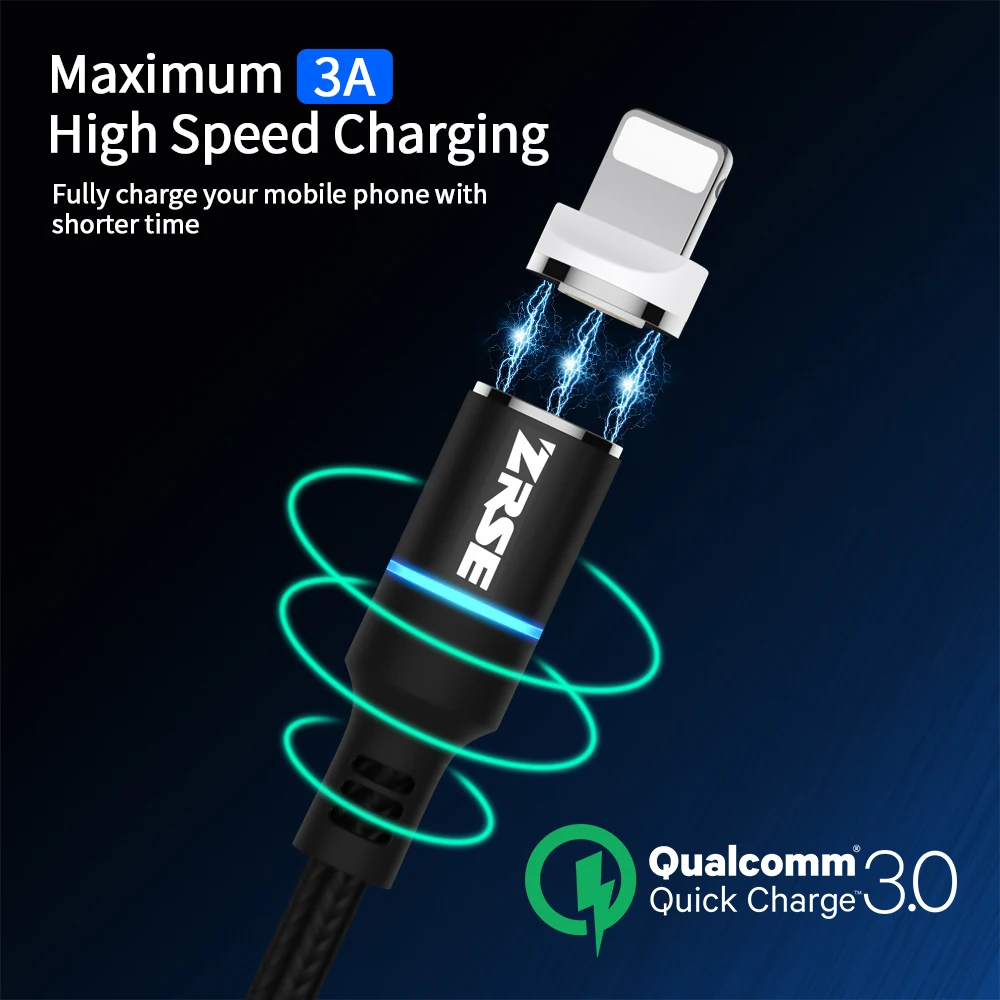 ZRSE 3A Магнитный кабель usb type C для iPhone 5 6 7 XS XR X Micro USB кабели 3 в 1 светодиодный Quick Charge 0