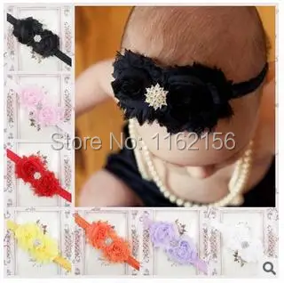 Новые Девушки ободки шифон потертые цветы двойной цветок розы с CZ бриллиантовые