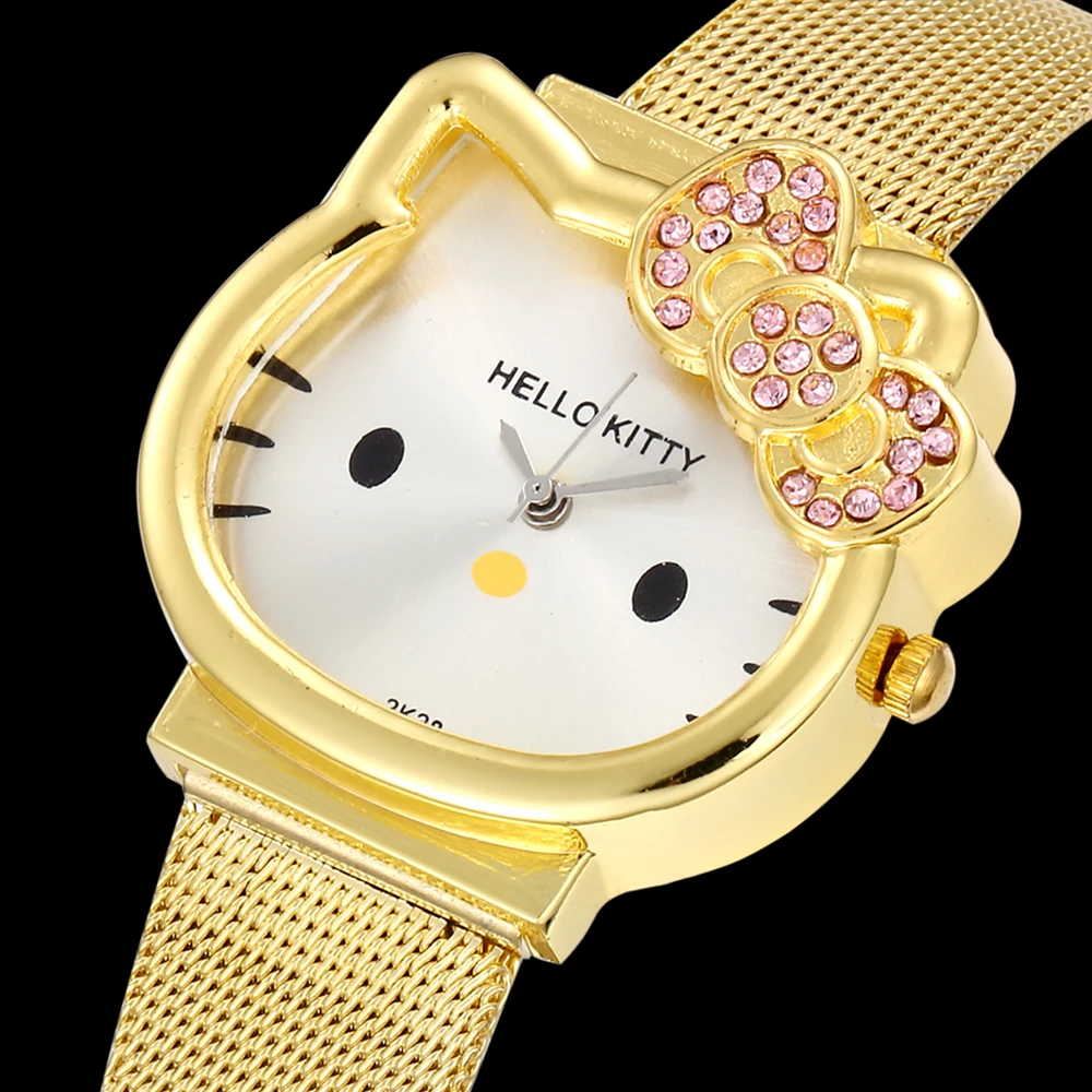 Женские часы женские повседневные кожаный ремешок Saats Hello Kitty кошка кварцевые