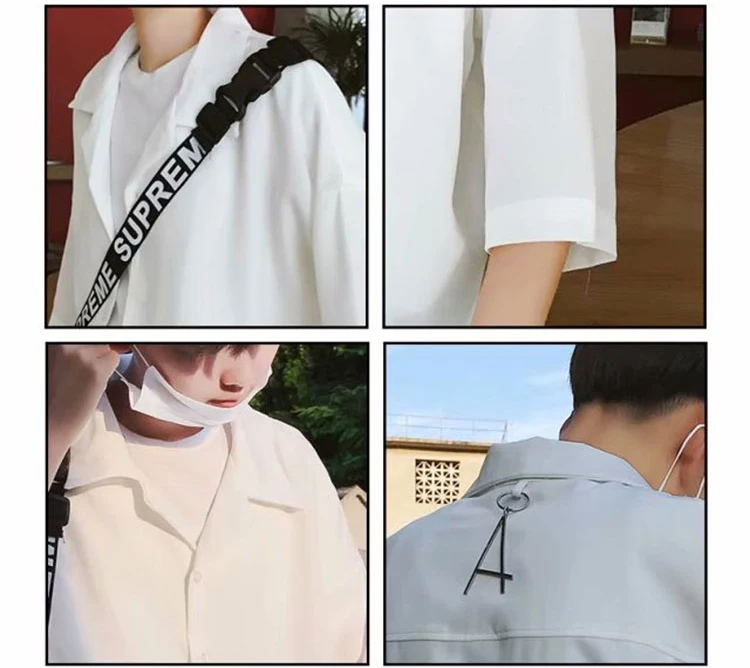 Лето, Camisa, рубашка оверсайз, мужская, короткий рукав, Корейская рубашка, мужская мода, повседневная, свободная, хип-хоп, уличная, мужская рубашка, M-XXL