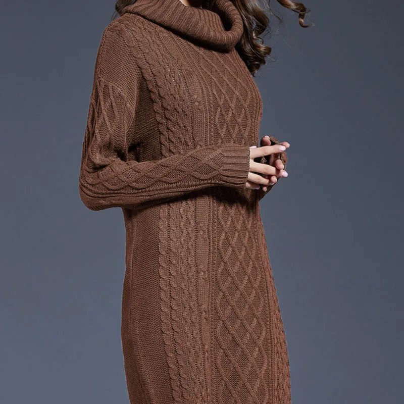 Осенне-зимний вязаный свитер женский новое платье-свитер длинный однотонный