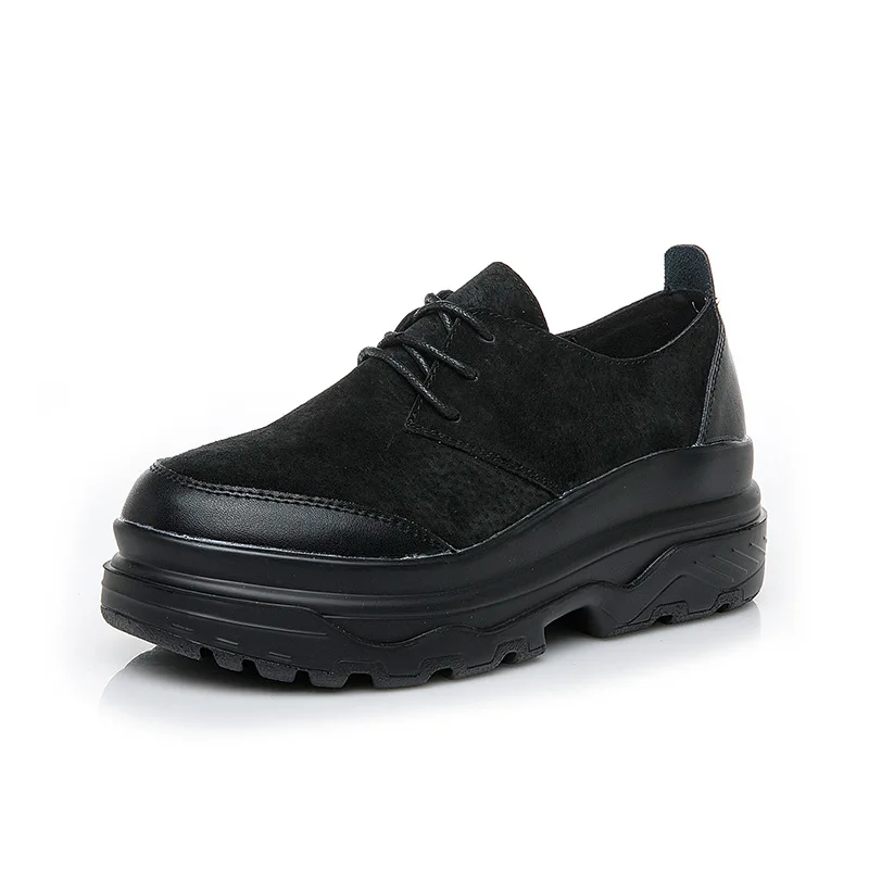 

2019 Sneakers Women Shoes Flats Casual Height Increasing Shoes Platform PU Leather Woman Breathable black Shoes A5-52