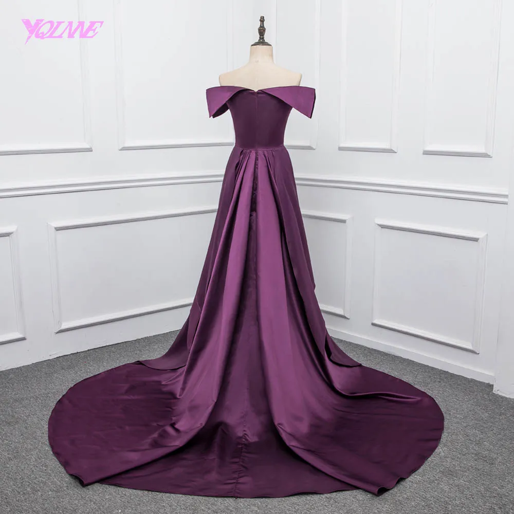 YQLNNE сексуальное длинное вечернее платье с открытыми плечами Фиолетовое Атласное