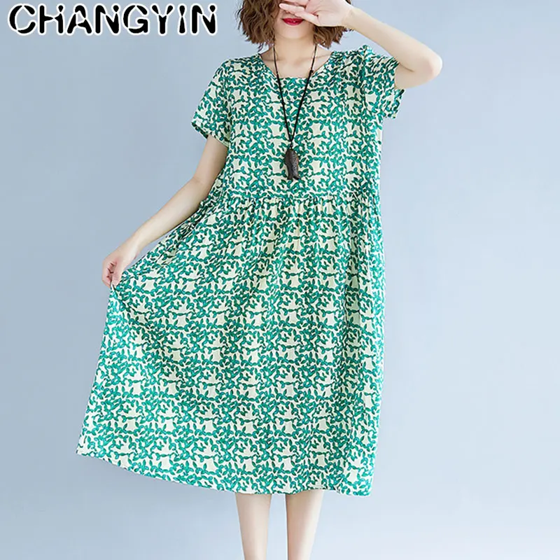CHANGYIN летом 2018 г-жа Длинные платье с цветочным рисунком до колена свободные