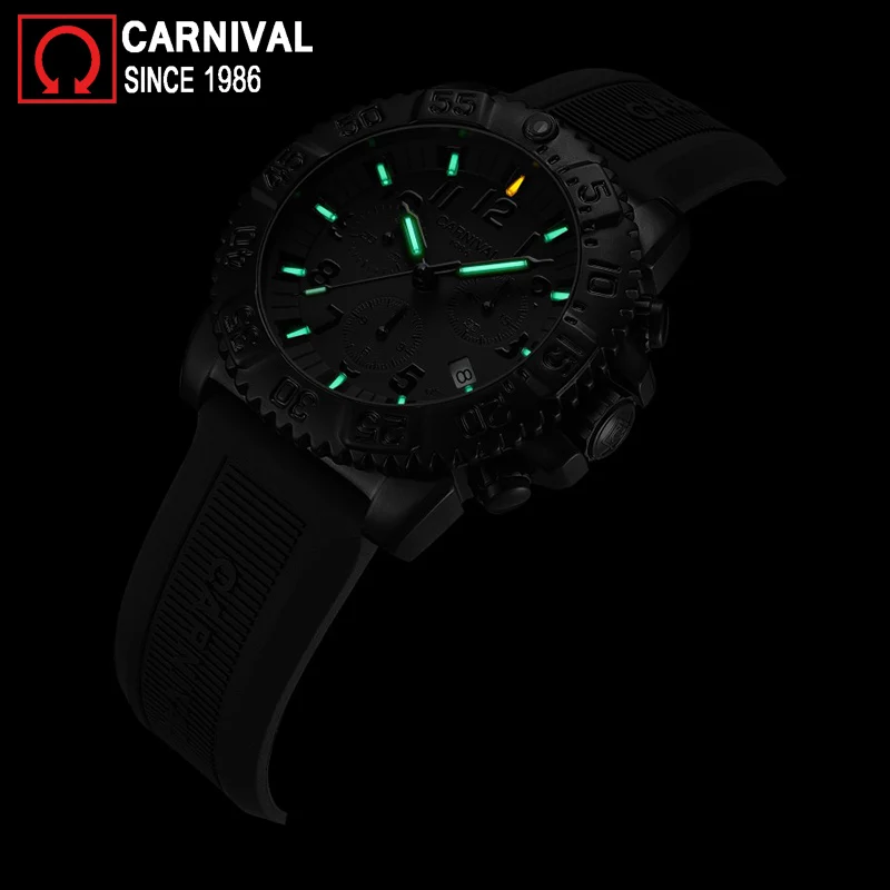 Carnival Tritium Watch Men Sport Diver Chronograph Mens Watches Top Brand Luxury Quartz Wristwatch Luminous Clock montre homme | Наручные