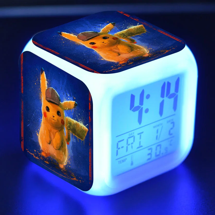 18 Цифровой Детский будильник Led reloj despertador мультфильм детектива Пикачу игрушки красочные светящиеся wekker настольные часы wake up светильник - Цвет: 18