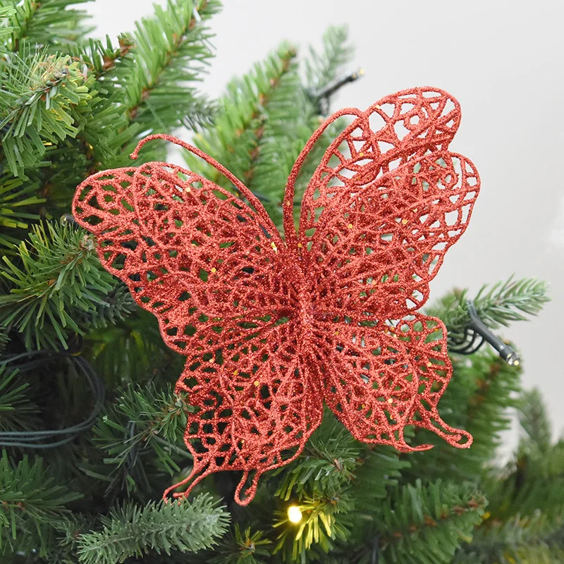 

Christmas Butterfly Christmas Tree Decoration Flash Hollow Flower Artificial Flowers Butterfly Christmas New Year Ornament
