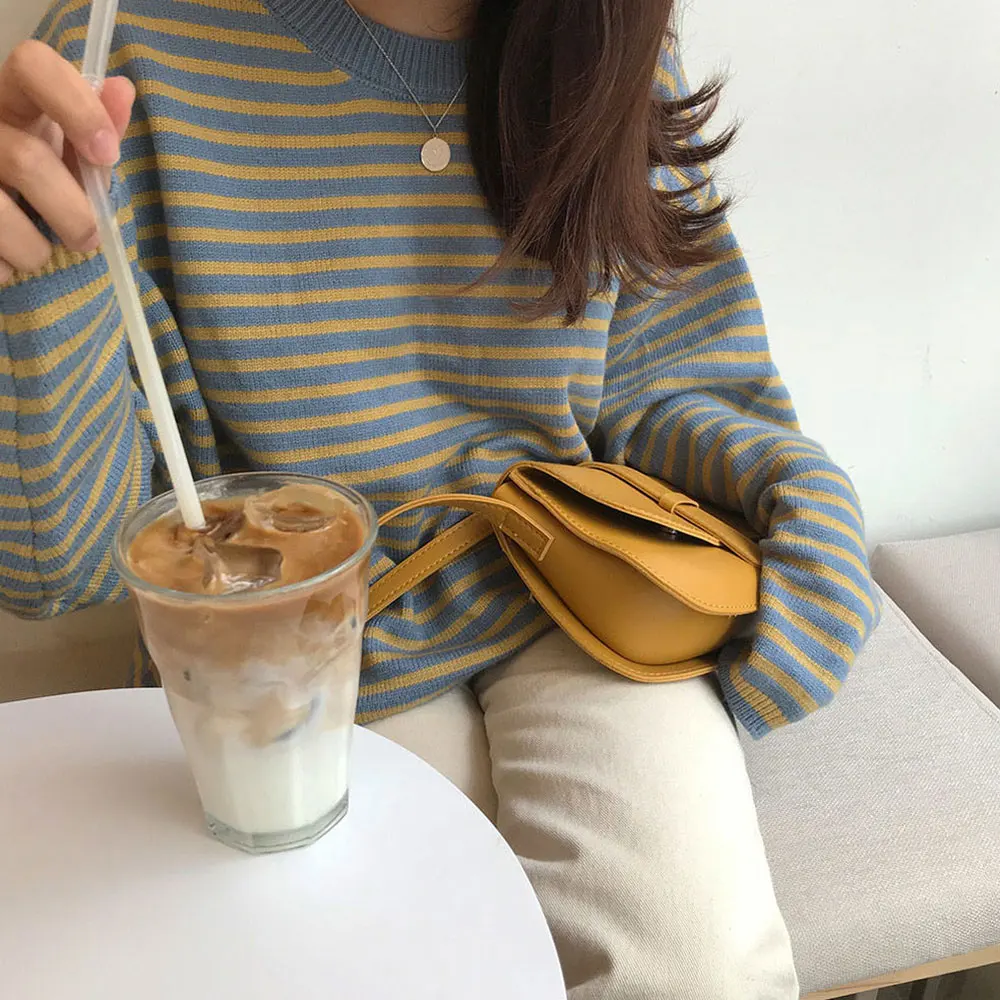 Women's Clothing Cute Kawaii Ins Chic Stripe Contrast Color Knit Sweater Lady Harajuku Ulzzang Sweaters For Women Casual | Женская