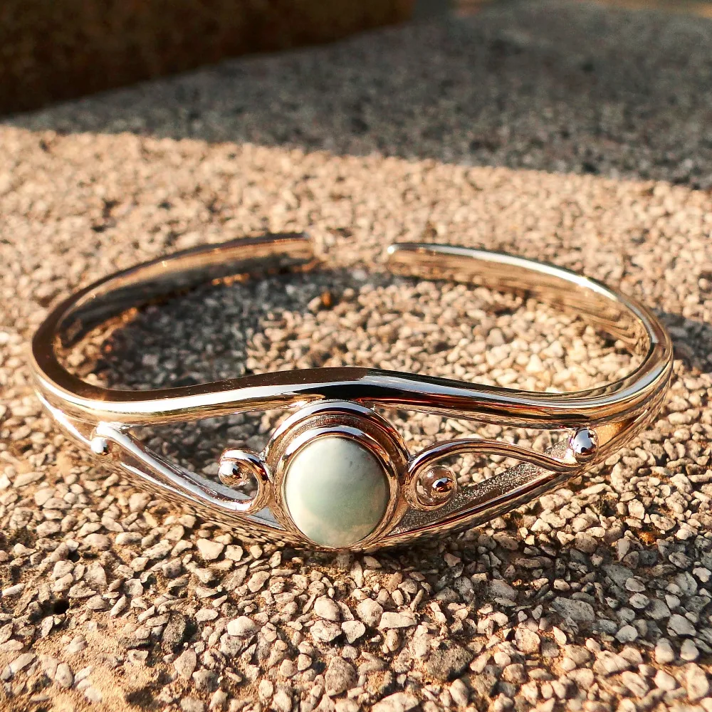 

DJ CH 100% Natural Larimar Gemstone Jewelry Bracelet Bangle for Fashion Lady Girls, Gift for Mom/Grandma