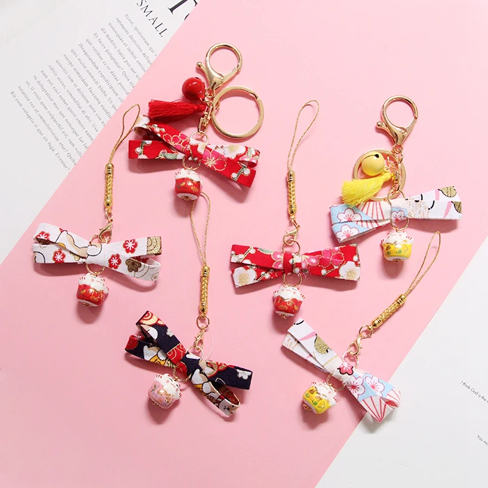 Брелки Lucky Omamori neko Fortune Sweet Sakura Kitten Bowtie с надписью Best Wish Bless Подвесные J01|Брелоки| |
