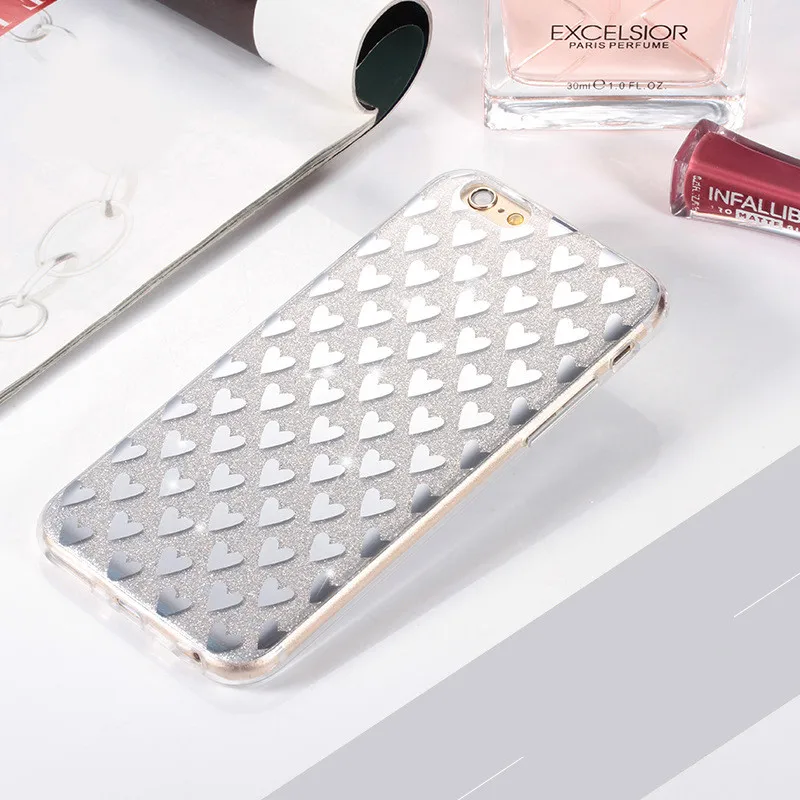 New Bling Gold Pink Love Heart Phone Case TPU Glitter for iphone7 8plus 6s 6Plus iphoneX Silicon Back Skin Cover |