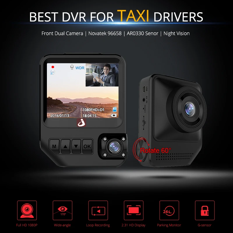 Junsun Q2 Автомобильная dvr камера Novatek + SONY IMX323 двойной объектив FHD 1080P G Senor видео
