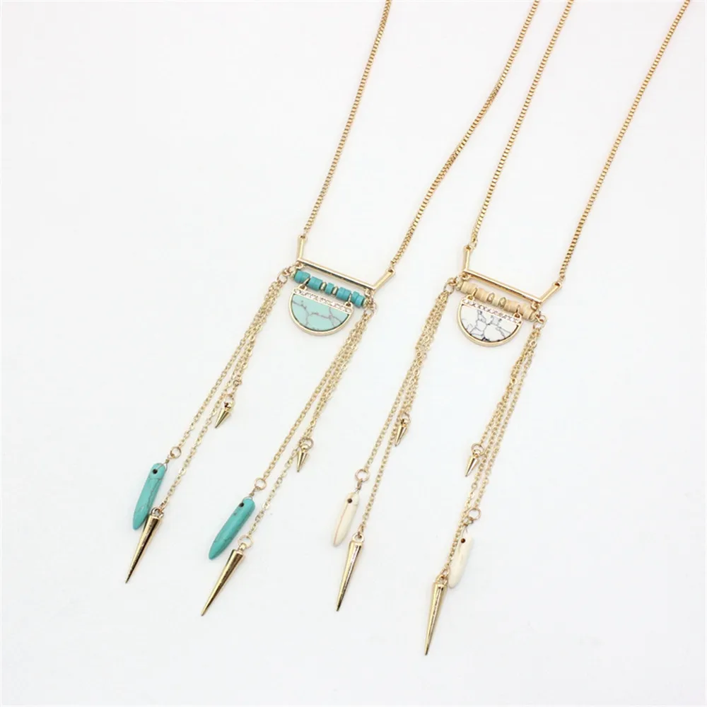 ENZE 2016 free shipping the new fashion Green pine white rivet tassel personality long necklace | Украшения и аксессуары