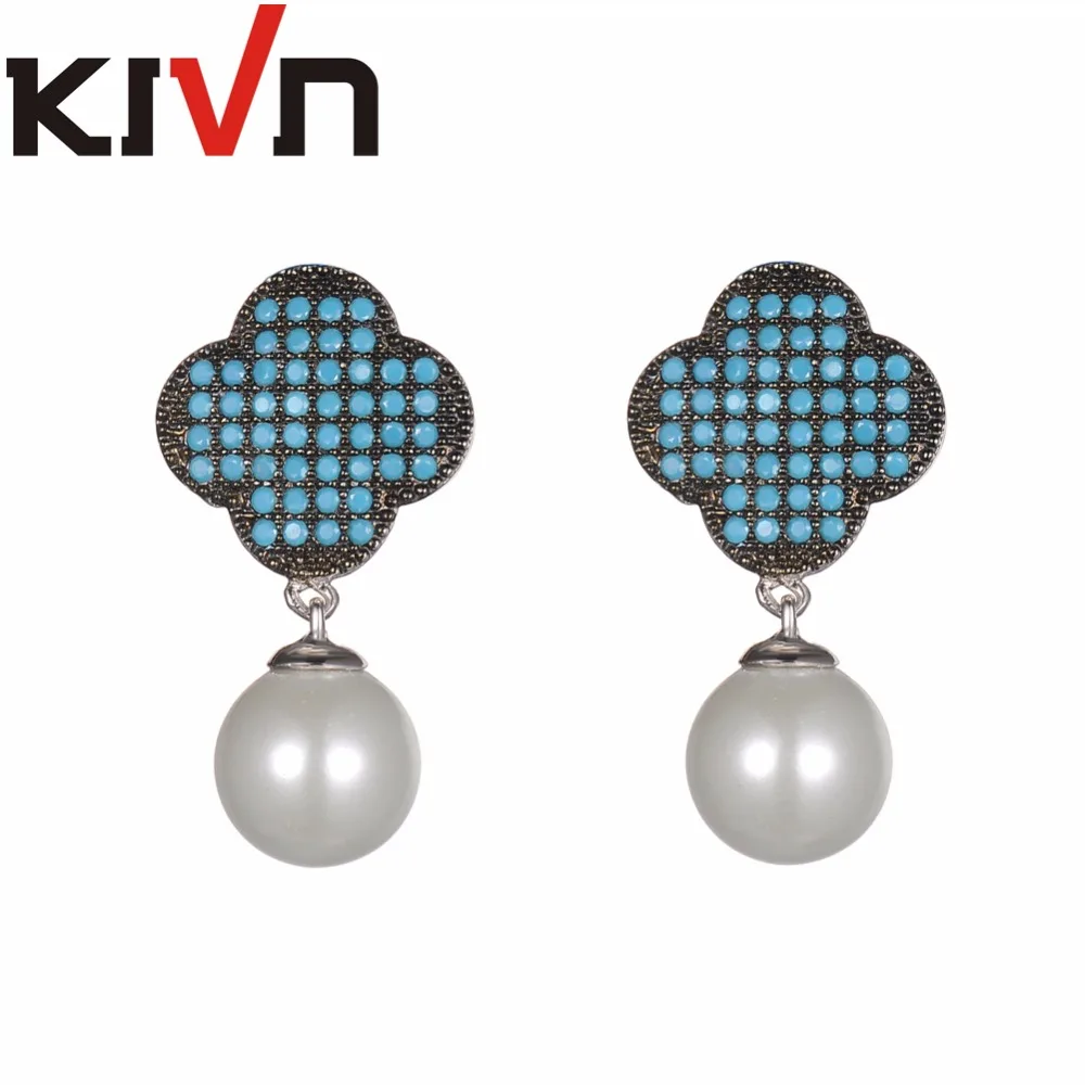 KIVN модные ювелирные изделия висячие серьги с фианитом и искусственным жемчугом