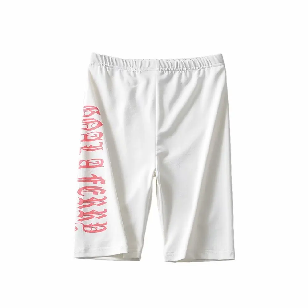 Vintage letters biker shorts women neon green high waist shorts white black shorts cotton short mujer feminino gym clothing - Цвет: Белый