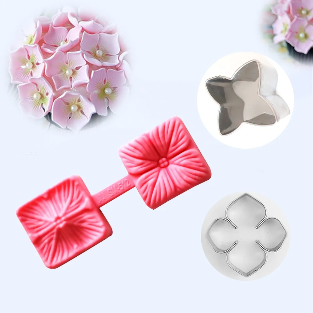 

RoHydrangea Flower Petal Silicone Veiner & Cutter Fondant Sugarcraft Wired Hydrangea Sugar Flowers Paste/Gumpaste Mould