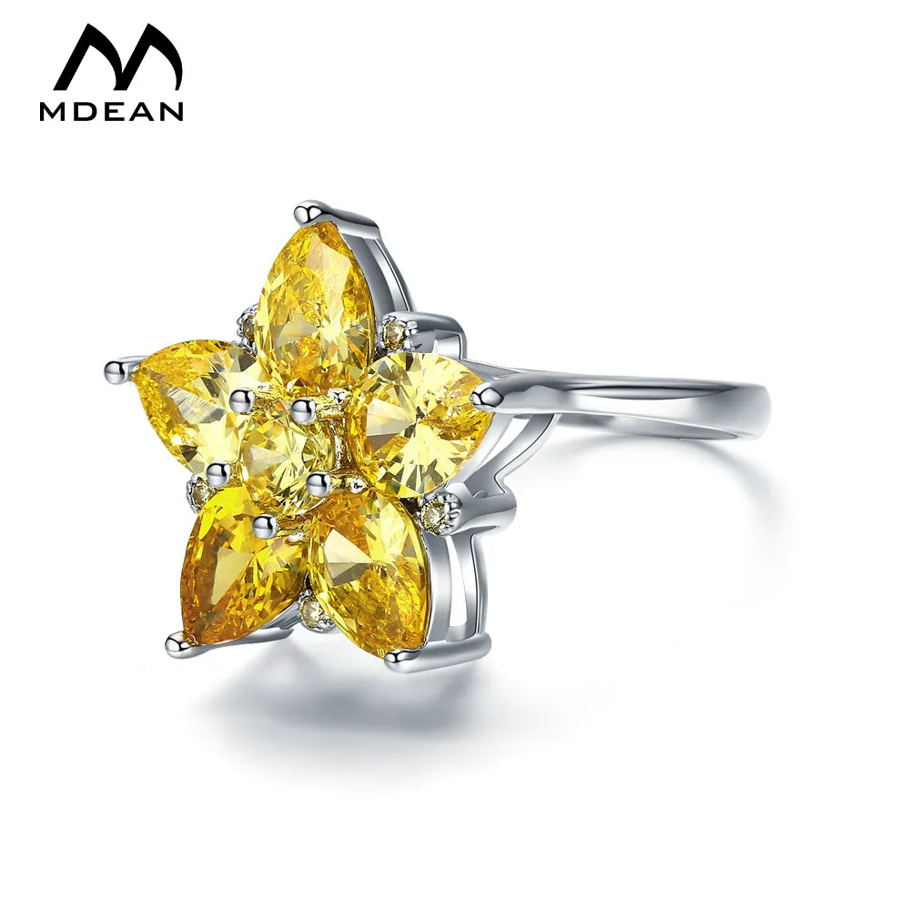 Набор ювелирных изделий для свадьбы из белого золота MDEAN с желтыми цирконами AAA, включающий винтажные звездные кольца, серьги и ожерелье для женщин.