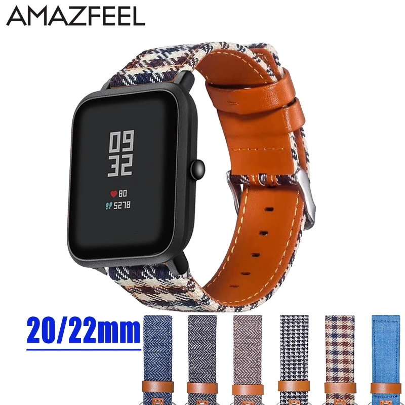 Ремешок для часов Amazfit bip кожаный тканевый браслет Huami Pace Stratos 2 47 мм 42