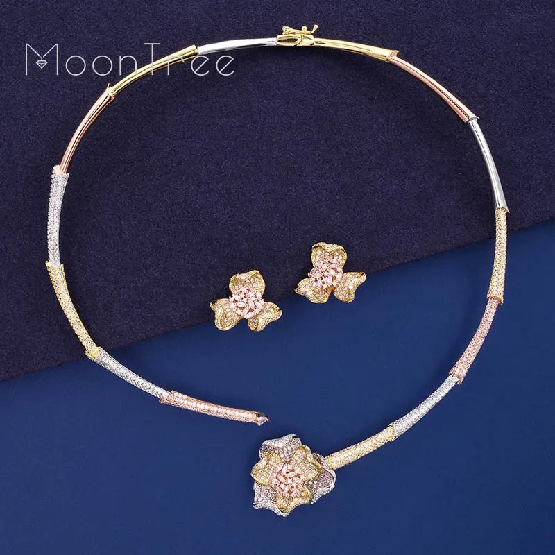 MoonTree Модный Роскошный цветок Роскошные Стразы AAA кубический цирконий 3 тона