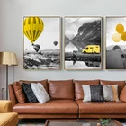 Современная Картина на холсте с желтыми воздушными шарами, постеры и принты, черно-белые декоративные настенные картины для гостиной, спальни