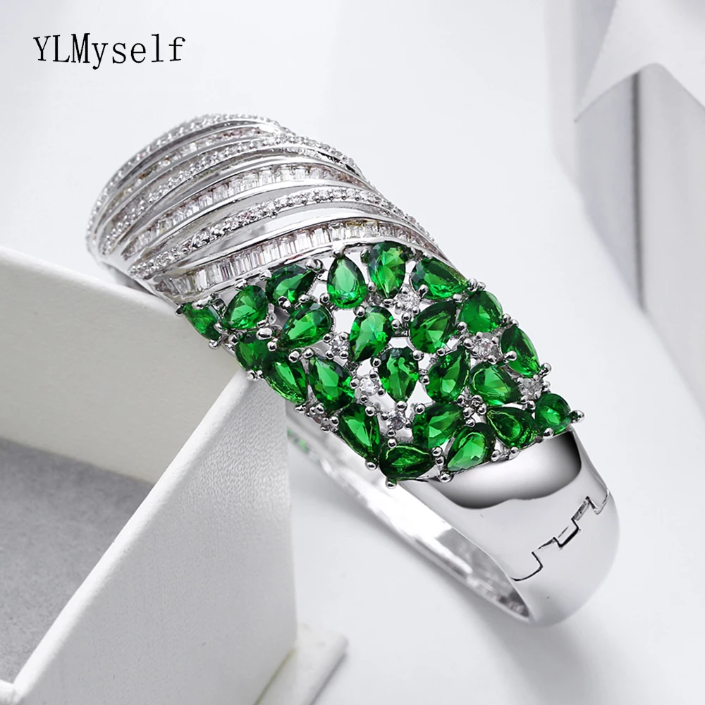 

Large bangle beautiful Green Black CZ stones trendy accessories jewelry high quality jewellery big crystal Bracelet & bangles
