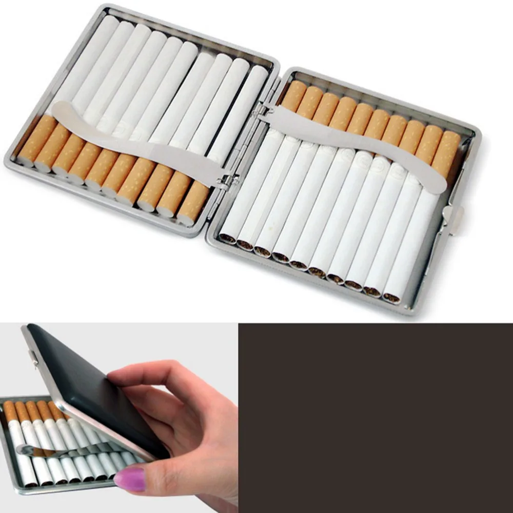 New Faux Leather Metal Frame Black Cigarette Storage Case Box Container for Lighter | Дом и сад