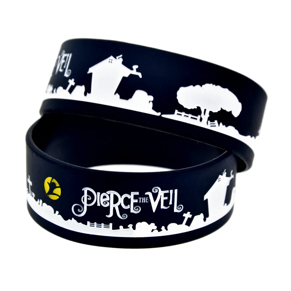 1 шт. Pierce The Veil Wristband Силикона один дюйм широкая черная для фанатов музыки|Браслеты