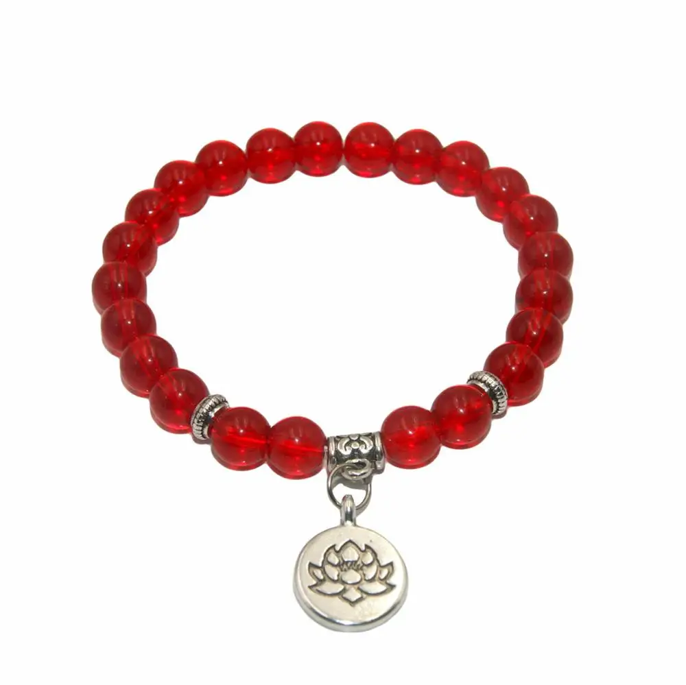 Red glass Бусы из натурального камня лотоса Будды аметисты Агаты лазурит тигровый глаз бирюза браслет для женщин мужчин Йога браслет Femme - Окраска металла: Red glass