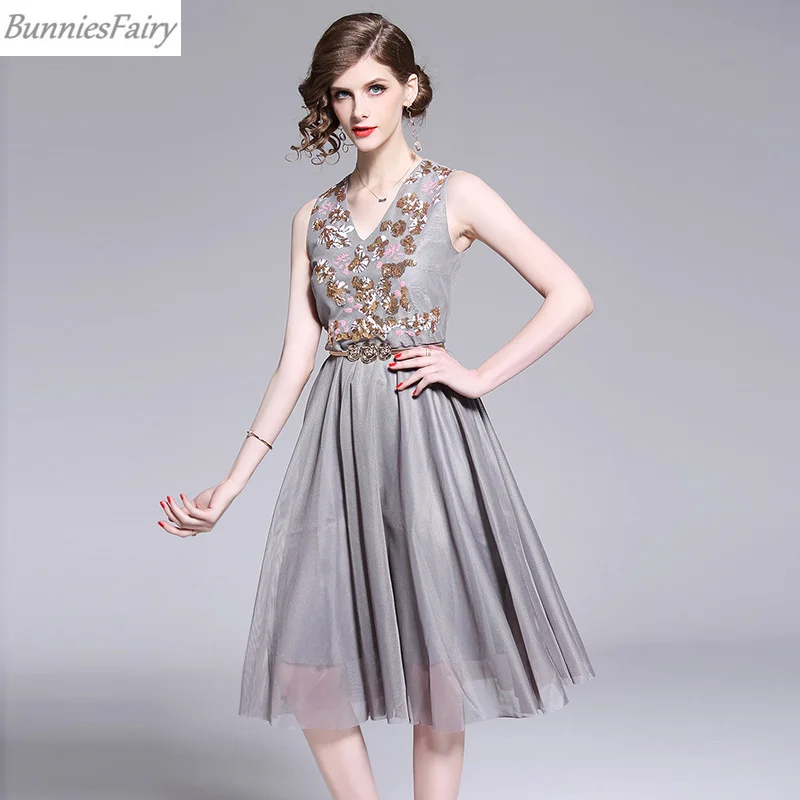 BunniesFairy/2019 летнее женское платье принцессы с цветочной вышивкой и бисером