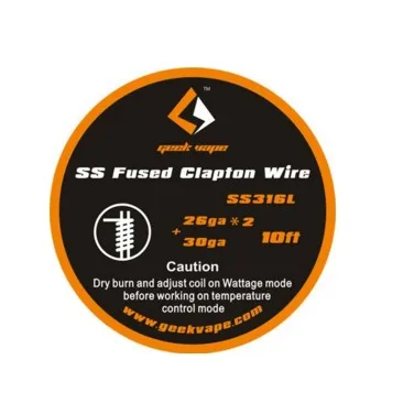 Оригинальная GeekVape Fused Clapton SS316 ленточная проволока (26GA*2/параллельно + 30GA) для самостоятельной сборки койлов вейпа, легко затягивается и высокого качества.
