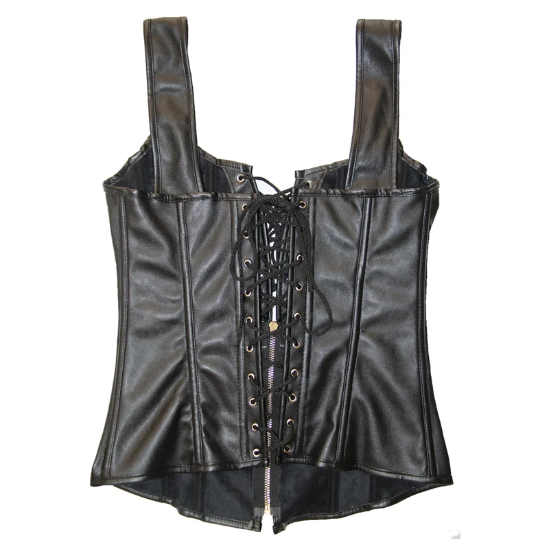 Черный кожаный корсет на шнуровке в стиле стимпанк молнии больших размеров
