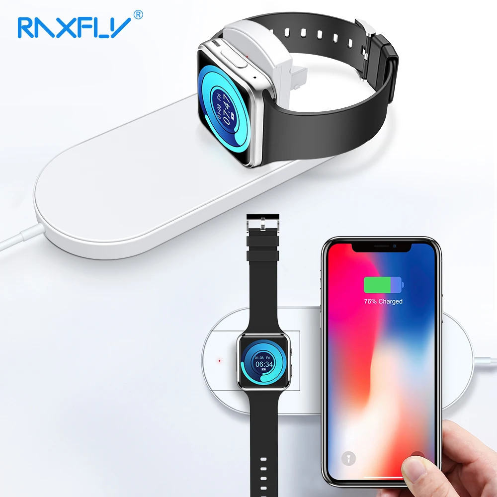 Беспроводное зарядное устройство RAXFLY Qi 2 в 1 для iPhone Xr XS Max X 8 Plus Apple watch Series 5 4 3