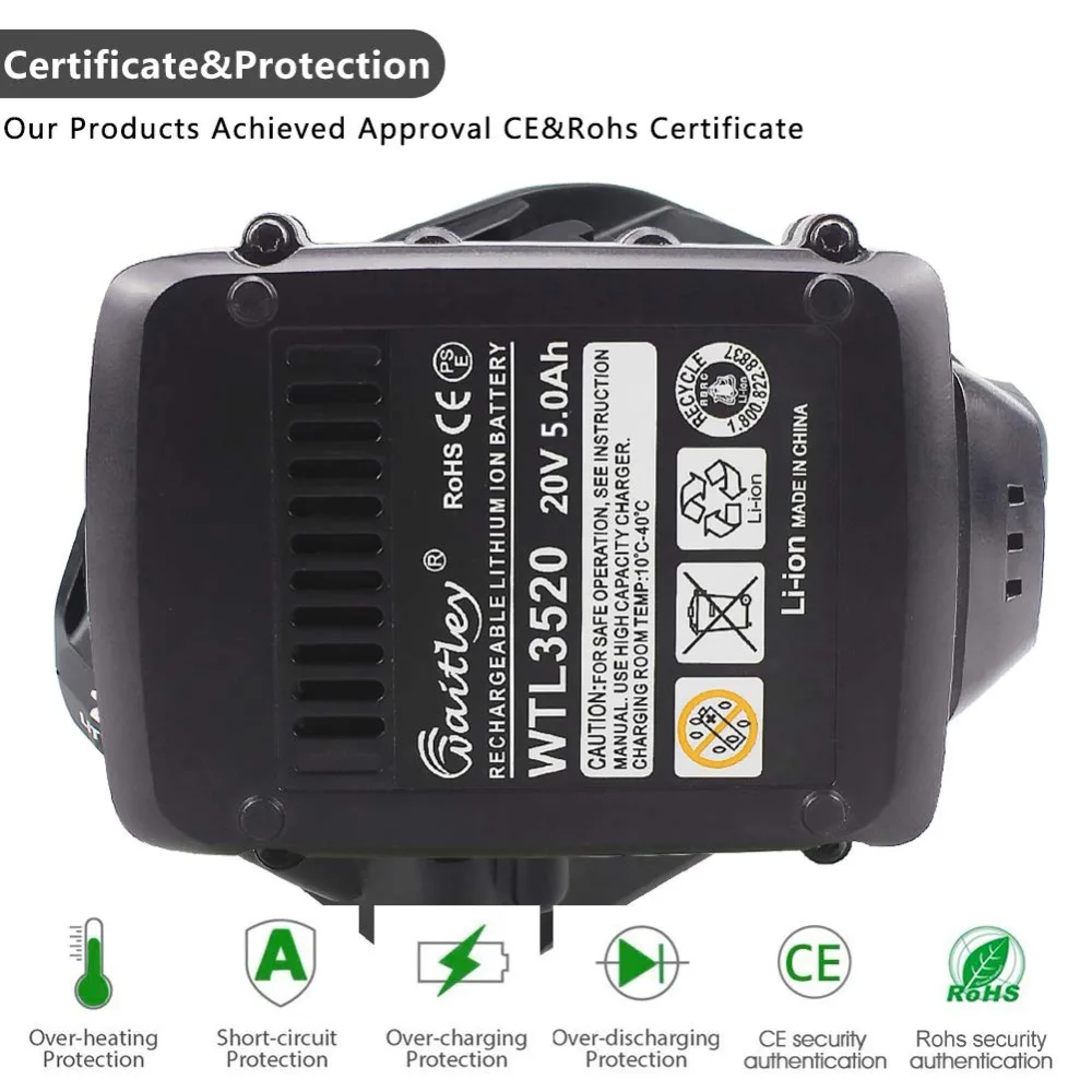 Waitley WA3520 20V 5.0AH литий-ионная аккумуляторная батарея для Worx WG545 WG155 WG255 WG251 WG151 WG151.5
