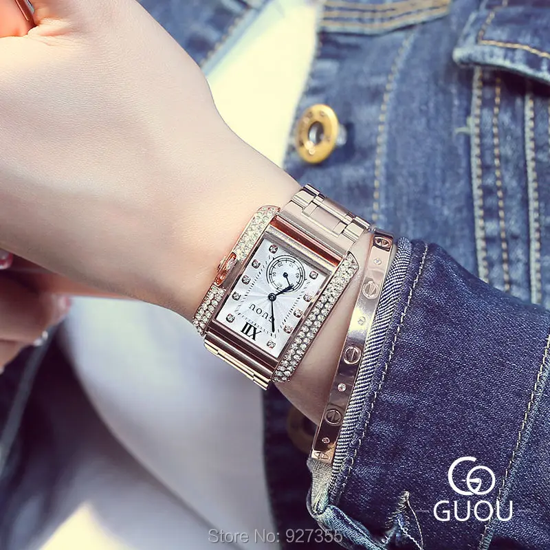 Новые женские часы, женские квадратные часы из нержавеющей стали reloj mujer, роскошные нарядные часы, женские кварцевые наручные часы из розового золота, Montre Femme