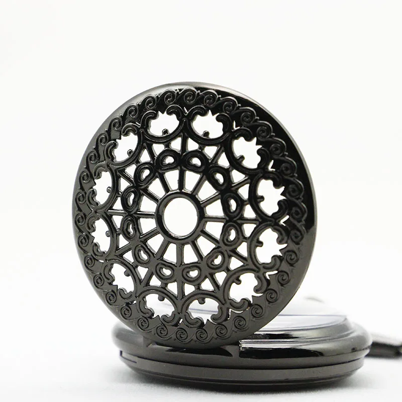 Antique Black Spider Hollow Pattern Mechanical Pocket Watch Retro Steampunk Manual Clockwork Gentleman Fob Chain Watch Gift