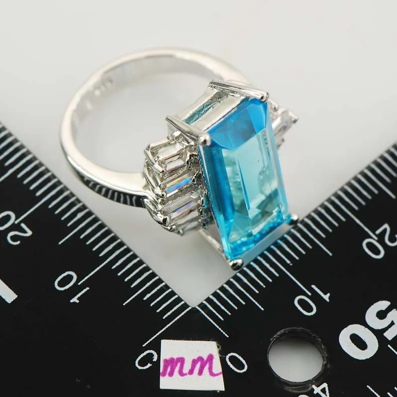 

Blue Crystal Zircon White Crystal Zircon Women 925 Sterling Silver Ring F873 Size 6 7 8 9 10