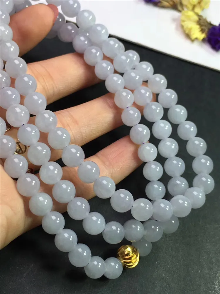 Emerald Ice Purple Bracelet Natural A Goods Burma Jade Necklace Violet 7.2 mm 108 Sweater Chain eb2985# | Украшения и аксессуары