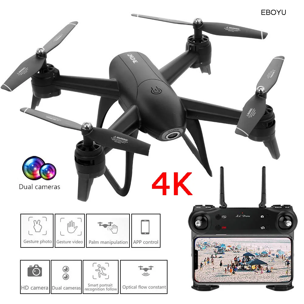 

EBOYU SG106 RC Drone with 4K HD Camera WiFi FPV Follow Me Selfie Drone V-Sign Photograph Optical Flow RC Quadcopter Drone RTF