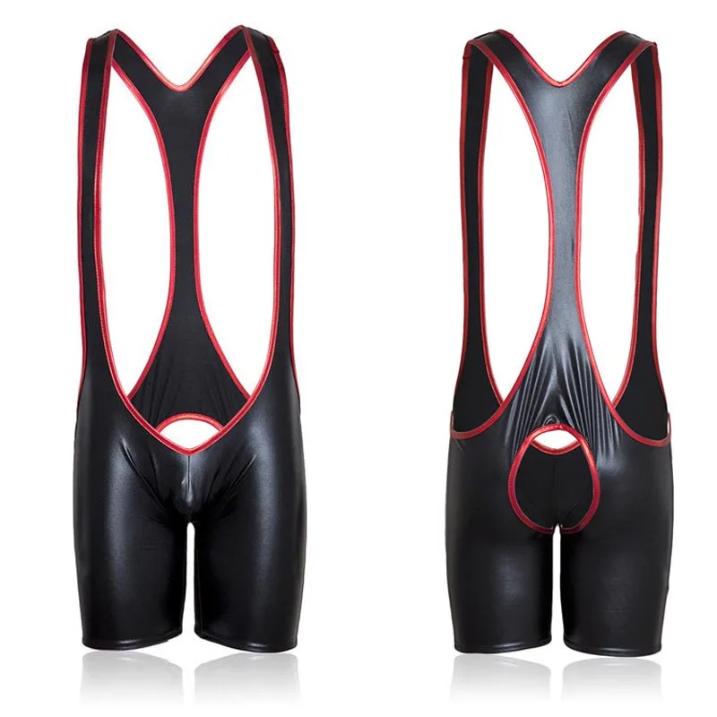 Мужчины гей Фетиш открытый попки борцовское трико Wet Look jockstrap короткое нижнее