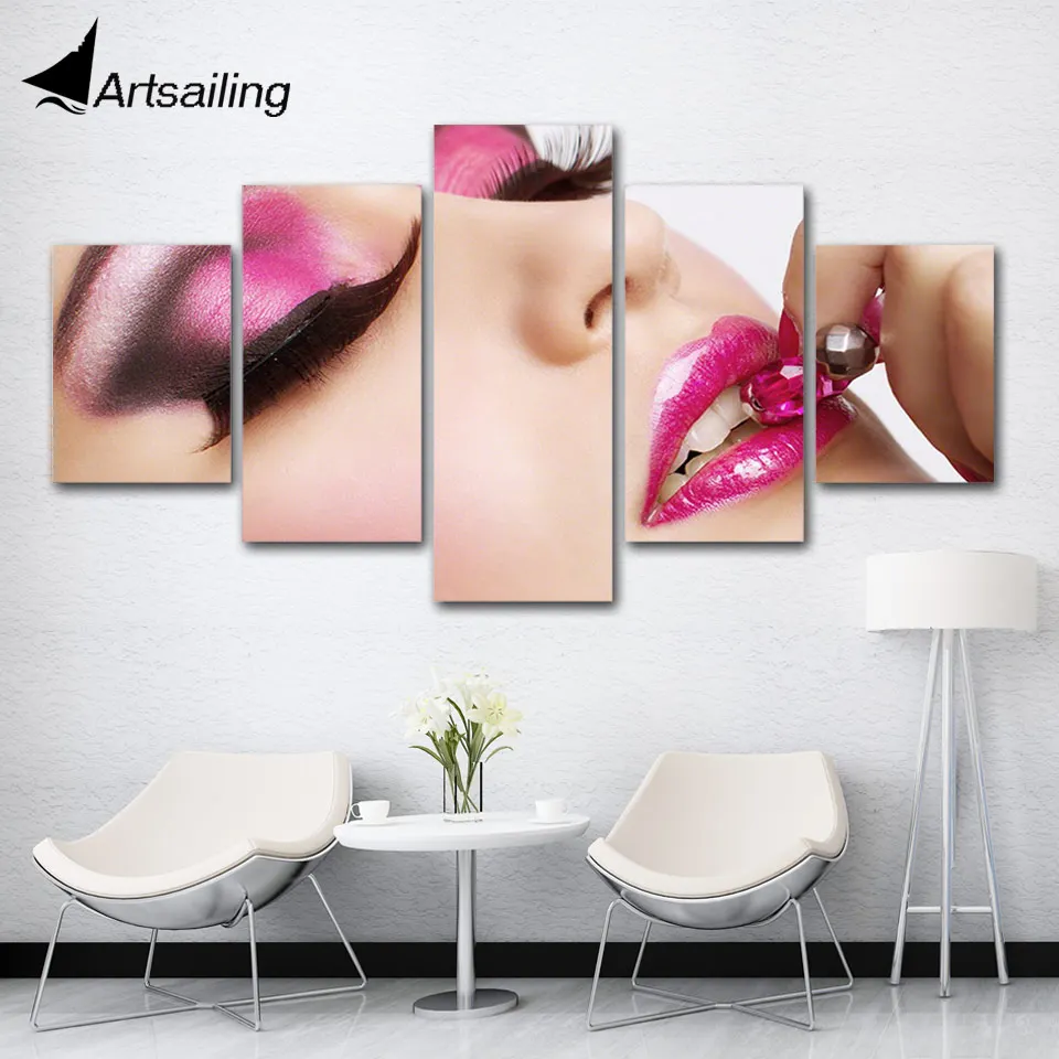 

ArtSailing HD print painting Hairdressing salon pictures Manicure 5 piece canvas art framed beauty salon make up home decoration