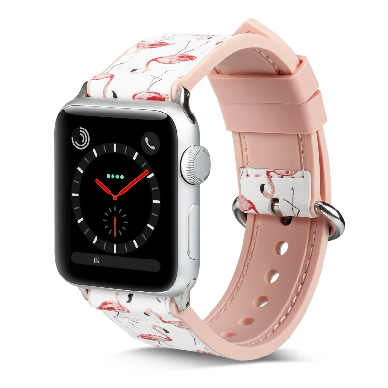 Силиконовый ремешок из натуральной кожи для Apple Watch 5, 4, 3, 2, 1, ремешок 38 мм, 42 мм, 40 мм, 44 мм, фламинго, ремешок для iWatch