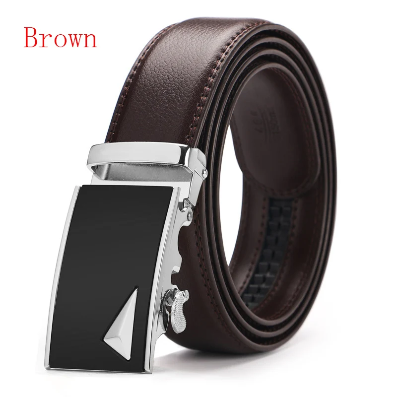 Брендовый коричневый кожаный ремень для мужчин, роскошный бренд, модный автоматический ремень с пряжкой и храповым механизмом, удобный кожаный ремень для мужчин - Цвет: 14