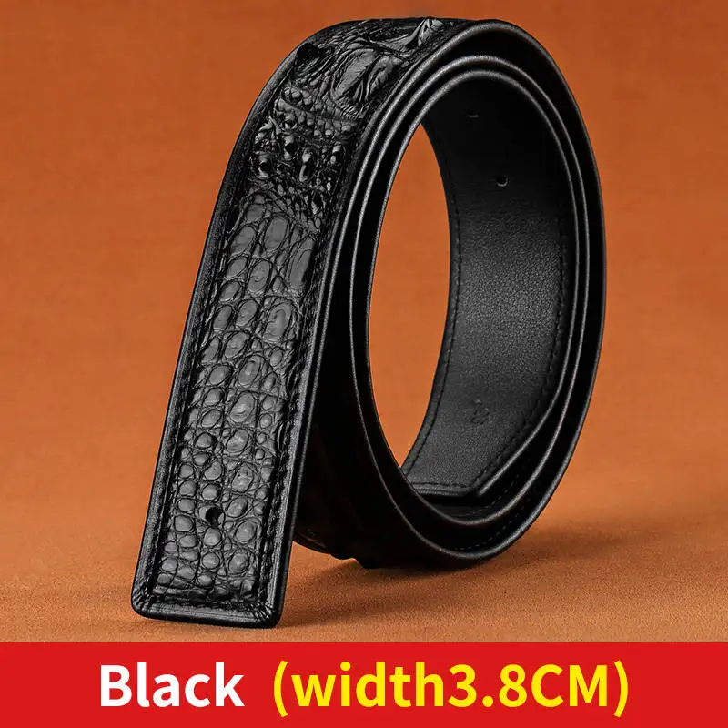 Black Люксовый бренд мужской пояс из крокодиловой кожи с гладкой пряжкой настоящие пояса из кожи аллигатора Бизнес Повседневный пояс модный дизайн - Цвет: Black