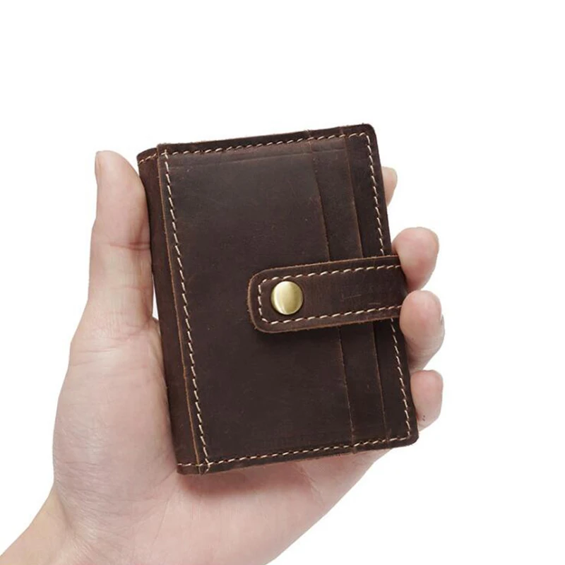 Кожаный мужской кошелек винтажный маленький cartera hombre два сложения короткий на