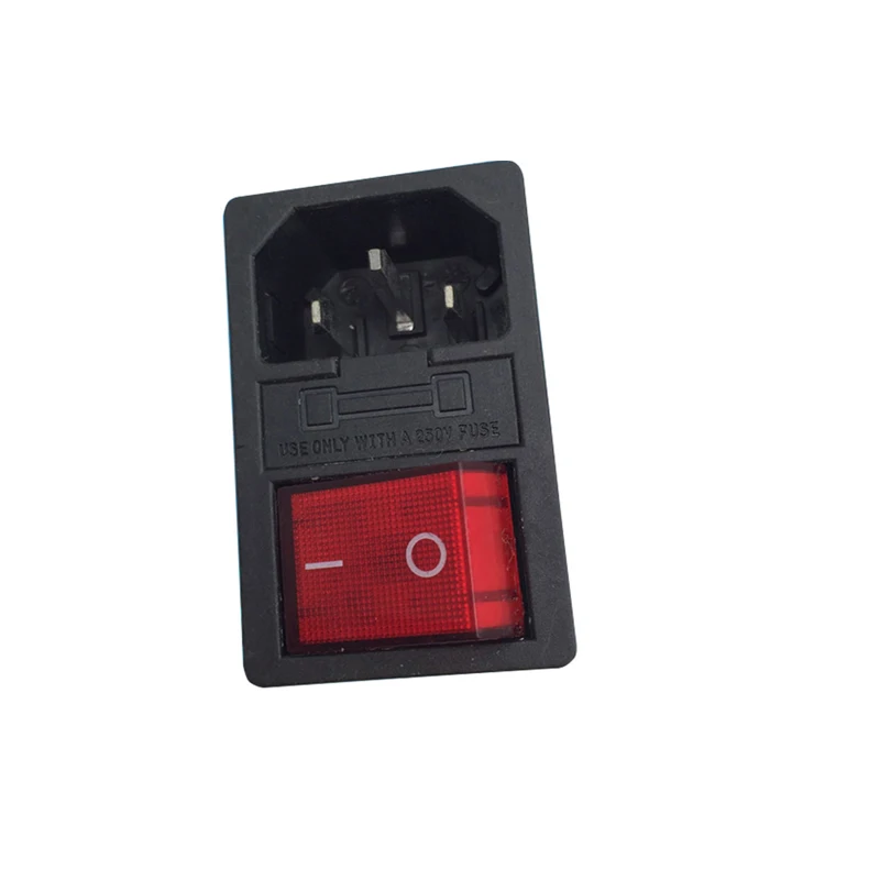 

5PCS High Quality 3 Pin Male Safe Power Socket With Fuse Red Switch Copper Inlet Connector Plug 10A 250V AC Computer Appar