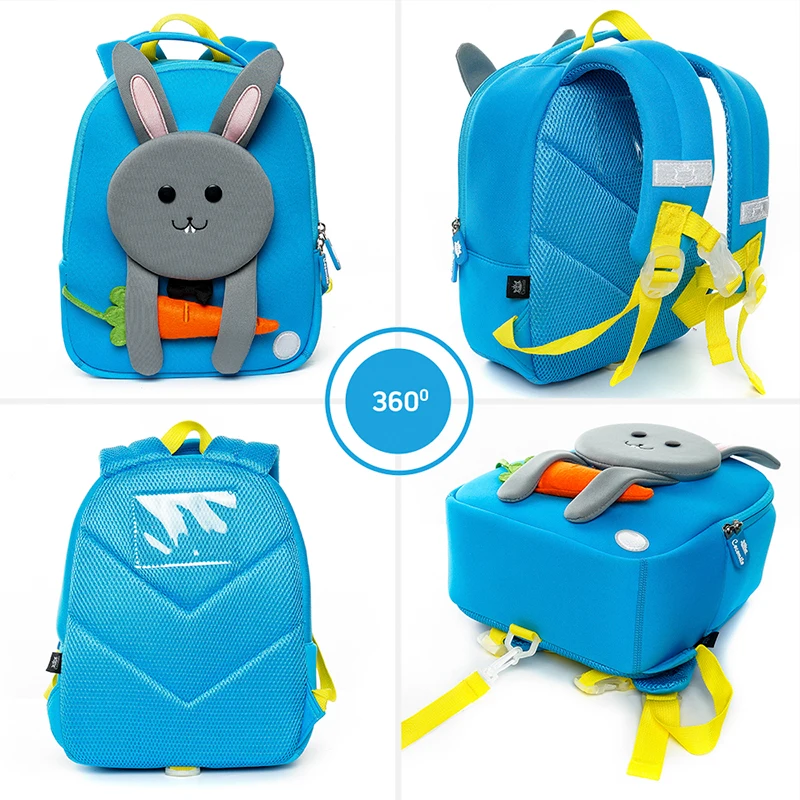 Cocomilo Lovely 3D Rabbit Kindergarten Kids Animal Backpack Cartoon Carrot Kids School Bag Waterproof Neoprene Mochila Infantil
