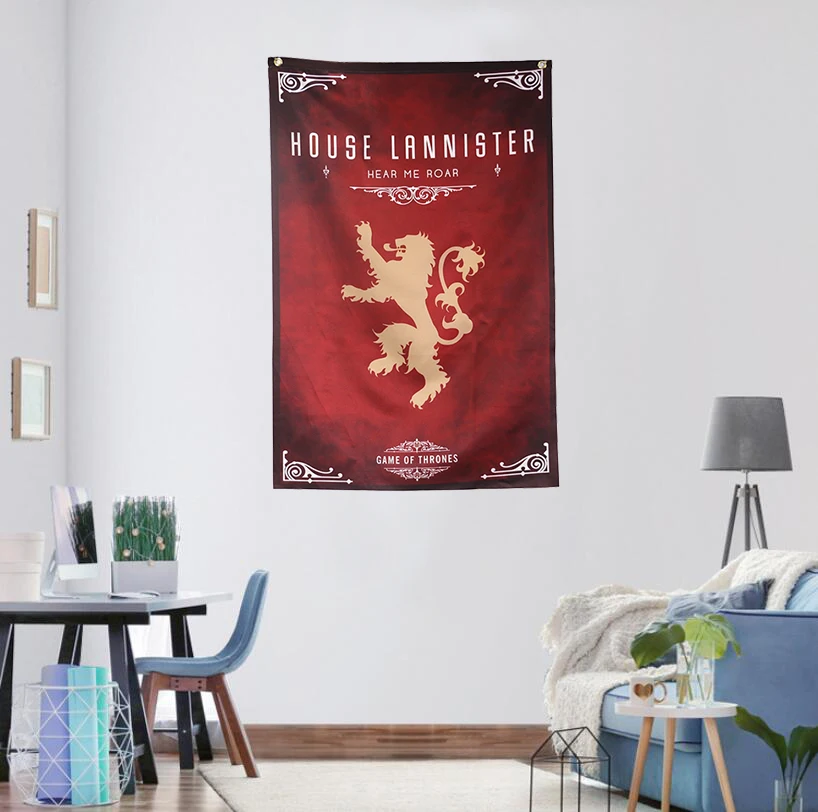 Флаг "Игра престолов", флаг Старк, Талли, Таргариен, Ланнистер, Баратеон, Мартелл, Аррин, Грейджой, Тирелл, флаг 68*104 см